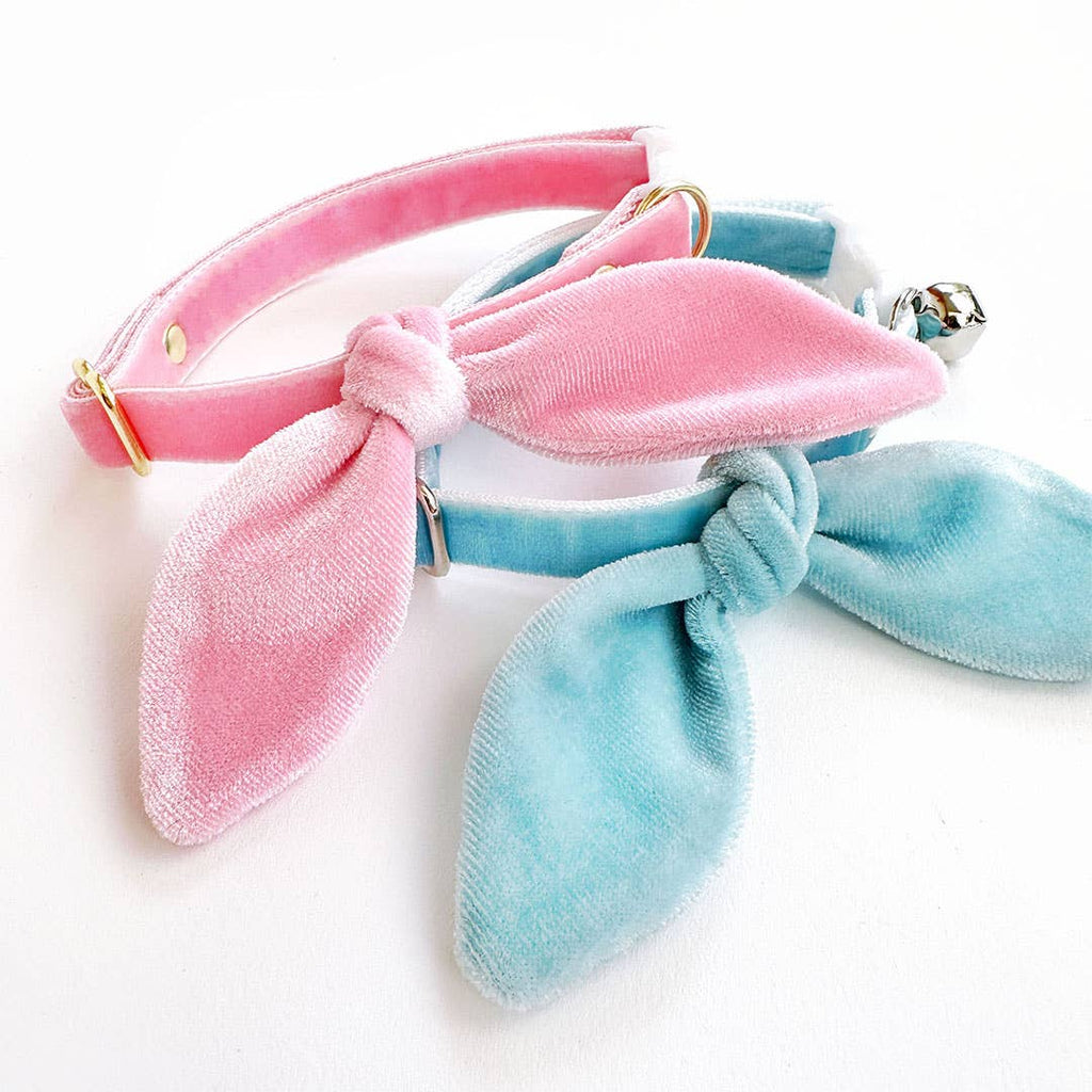 "Velvet - Ballet Pink" -  Cat Collar & Bunny Ear Bow Set