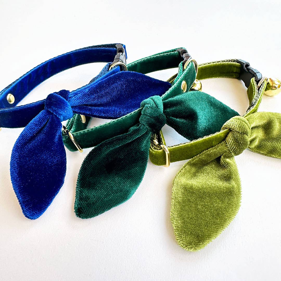 "Velvet - Sapphire Blue" -  Cat Collar & Bunny Ear Bow Set