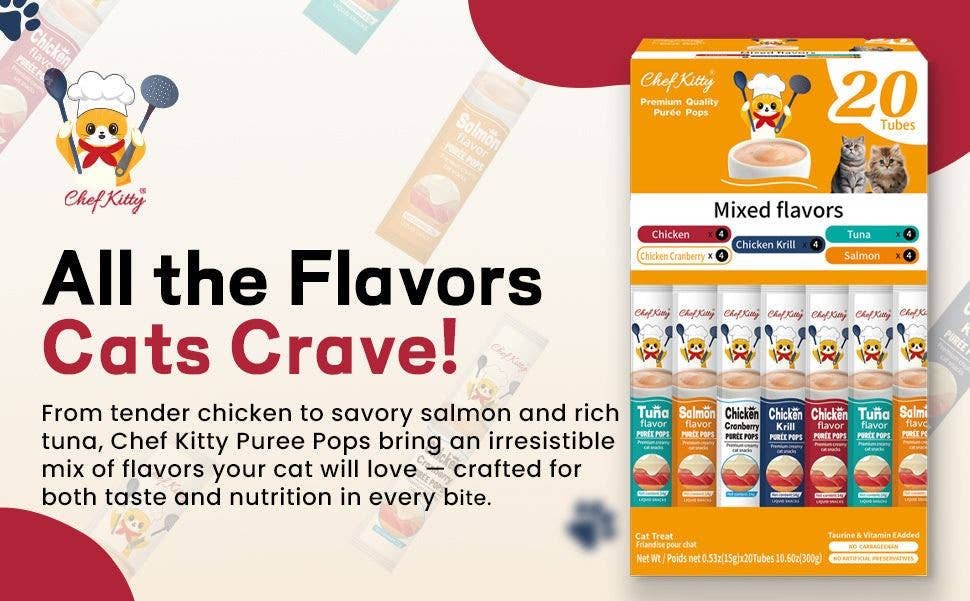 Chef Kitty Purée Pops – Lickable Creamy Cat Treats (20 Pack)
