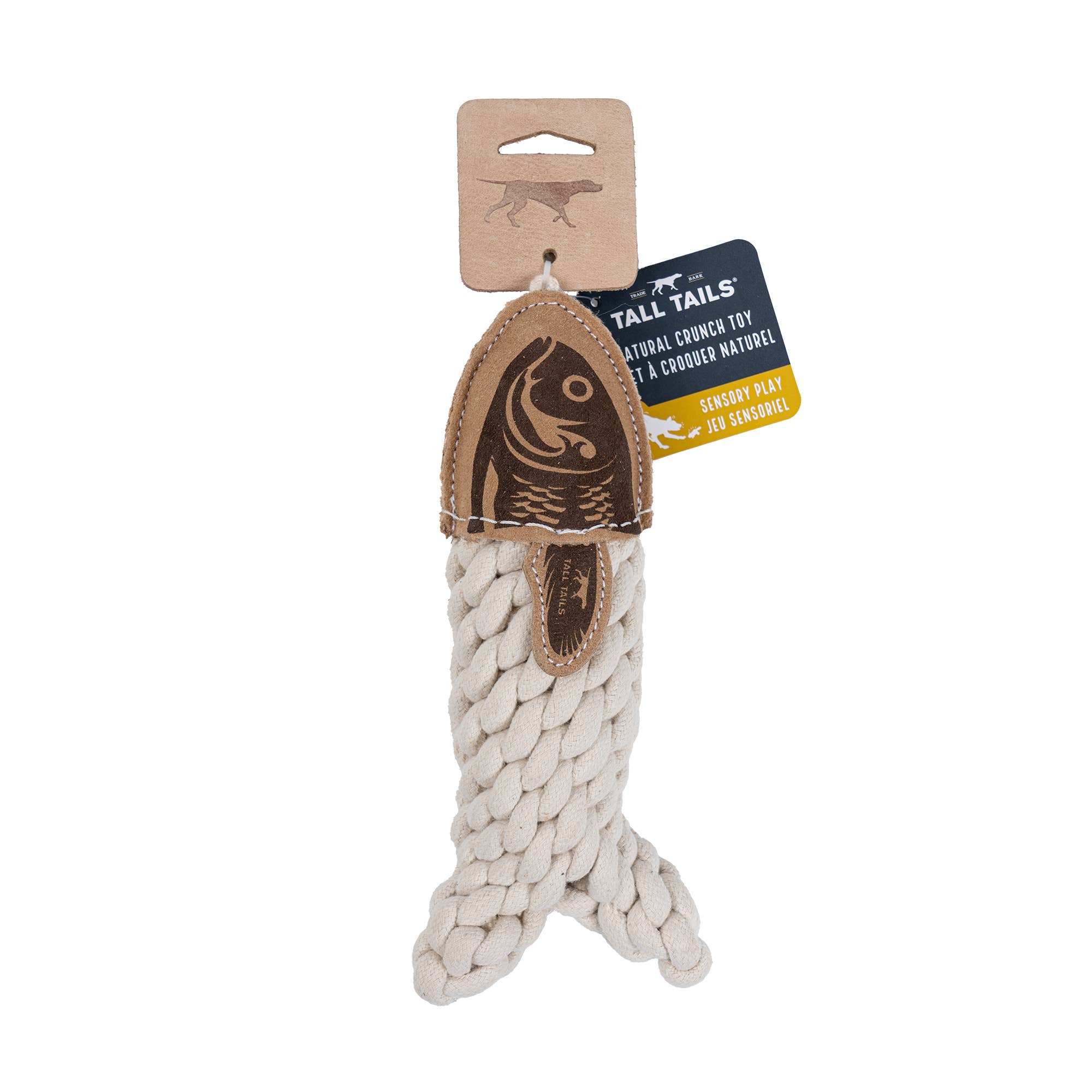 Natural Leather Crunch Fish Rope Dog Toy
