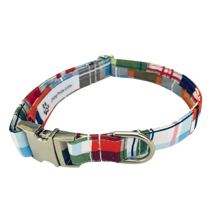 Blue Madras Collar and Leash Set