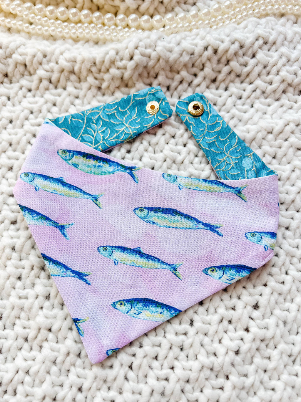 Summer Beach Snap-On Dog Reversible Bandana, Cotton