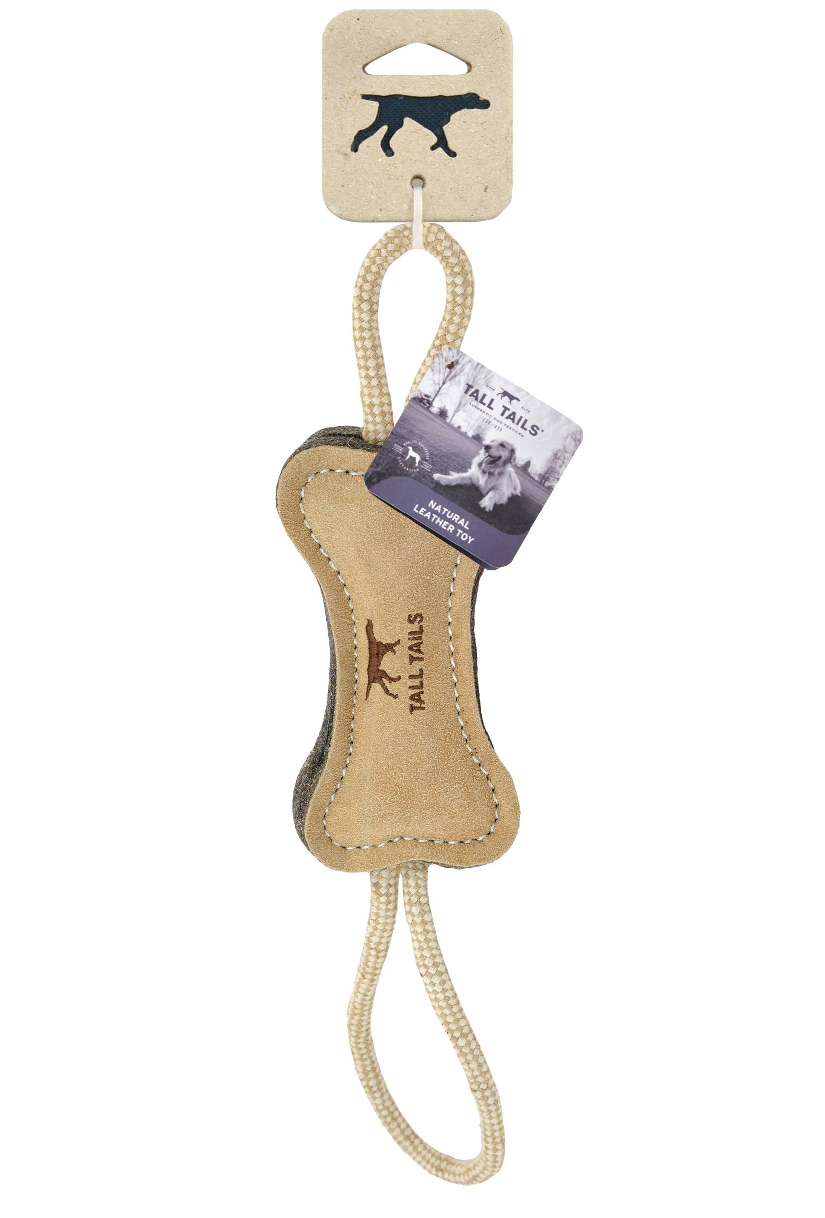 Tall Tails Natural Leather & Wool Bone Tug Toy - 16"
