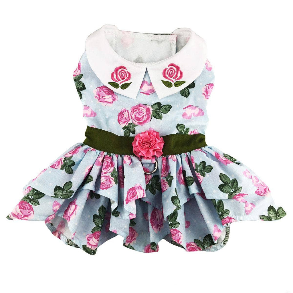 Pink Rose Dog Harness Dress w/ Matching Leash