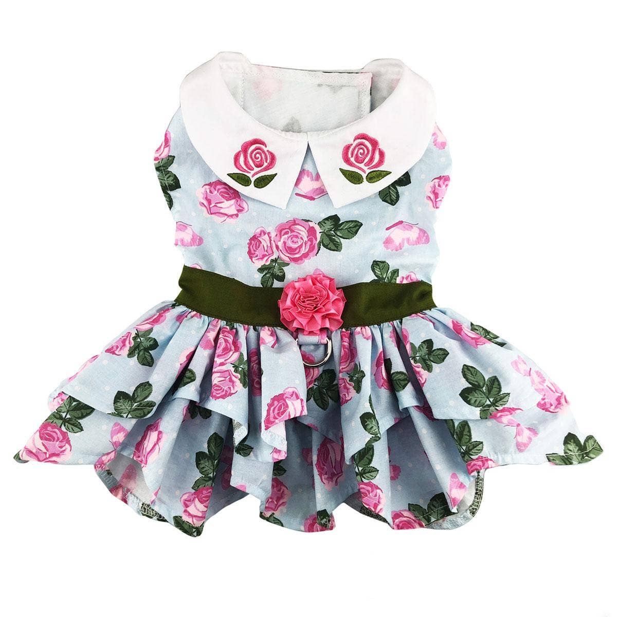 Pink Rose Dog Harness Dress w/ Matching Leash