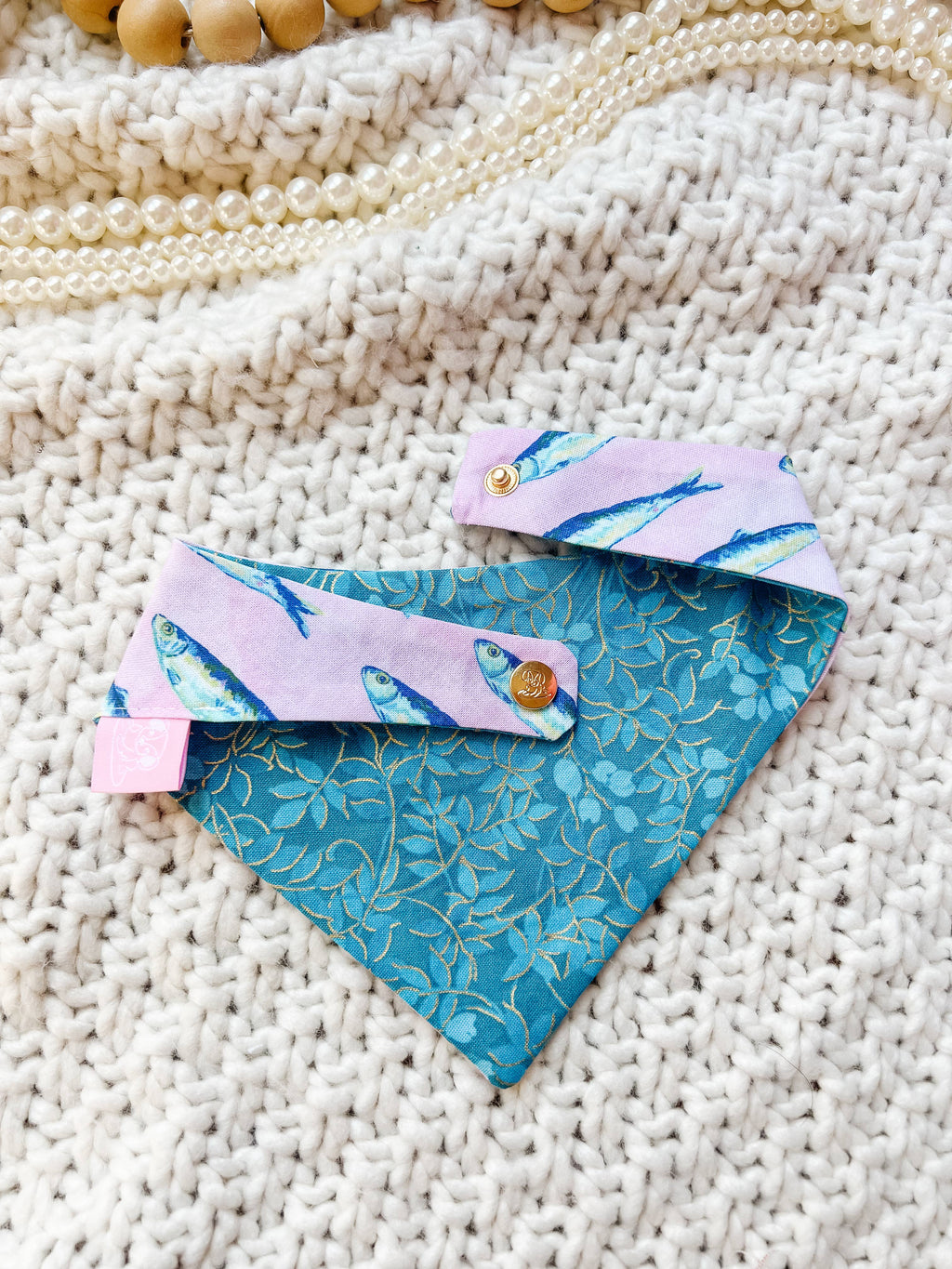 Summer Beach Snap-On Dog Reversible Bandana, Cotton