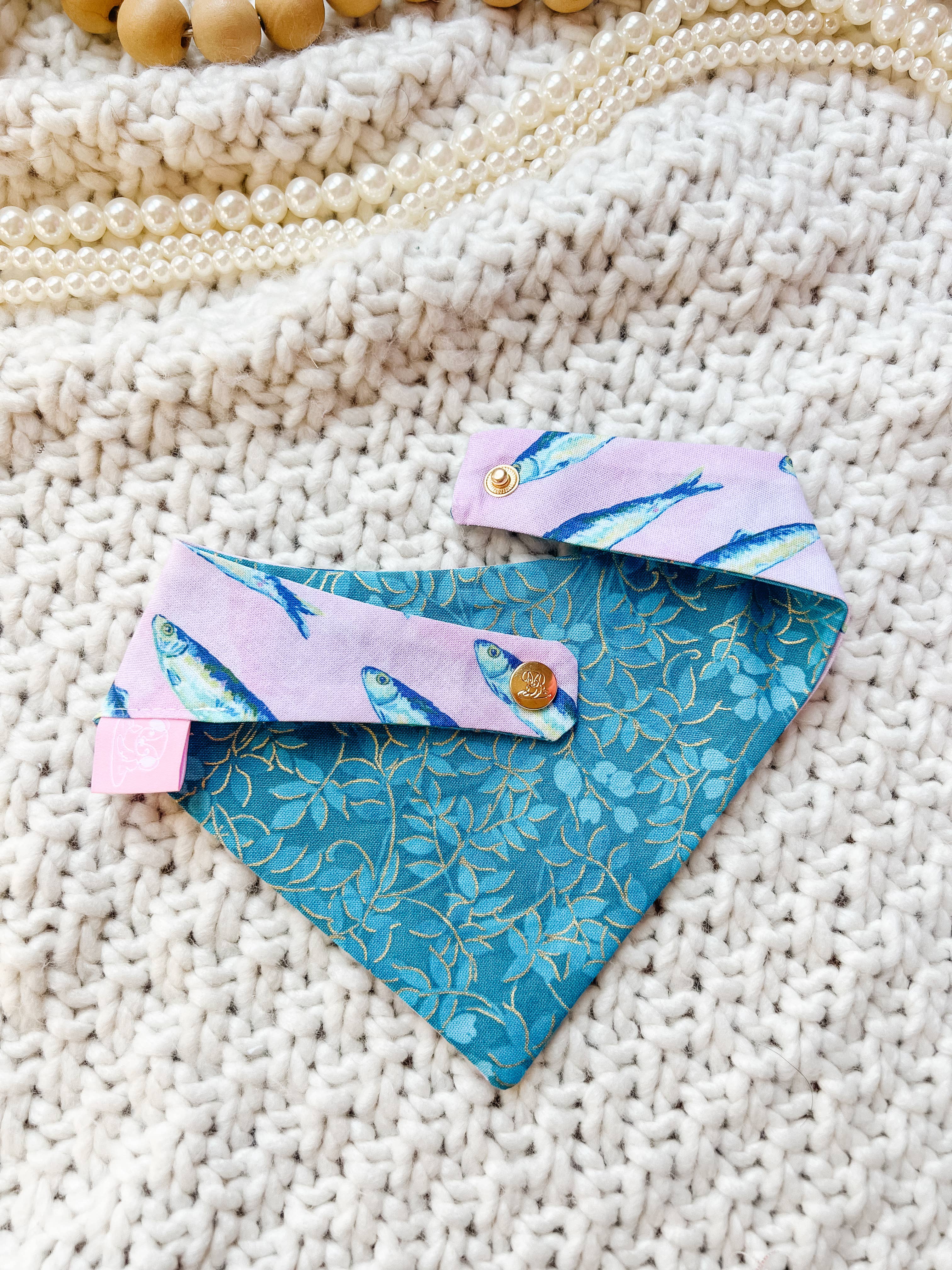 Summer Beach Snap-On Dog Reversible Bandana, Cotton