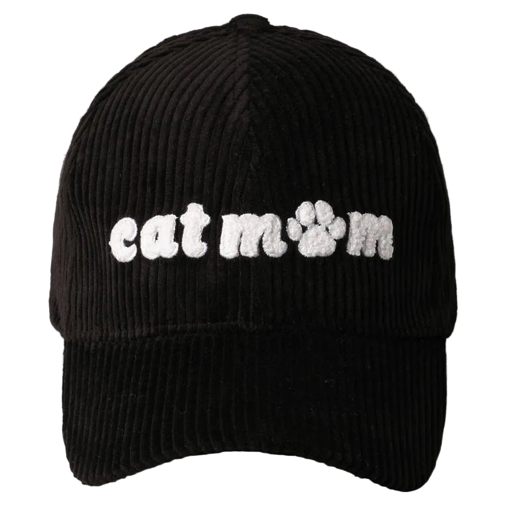 Cat Mom Chenille Patch Corduroy Baseball Cap