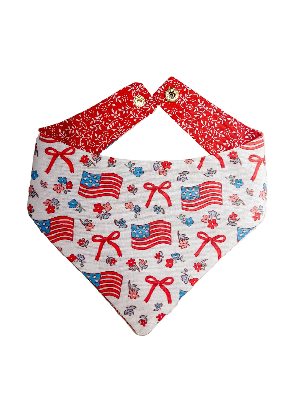 American Flag Snap-On Dog Bandana, Curved Neck Reversible