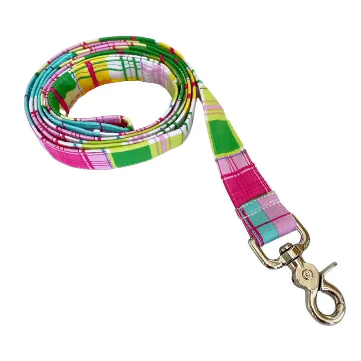 Pink Madras Collar and Leash Set