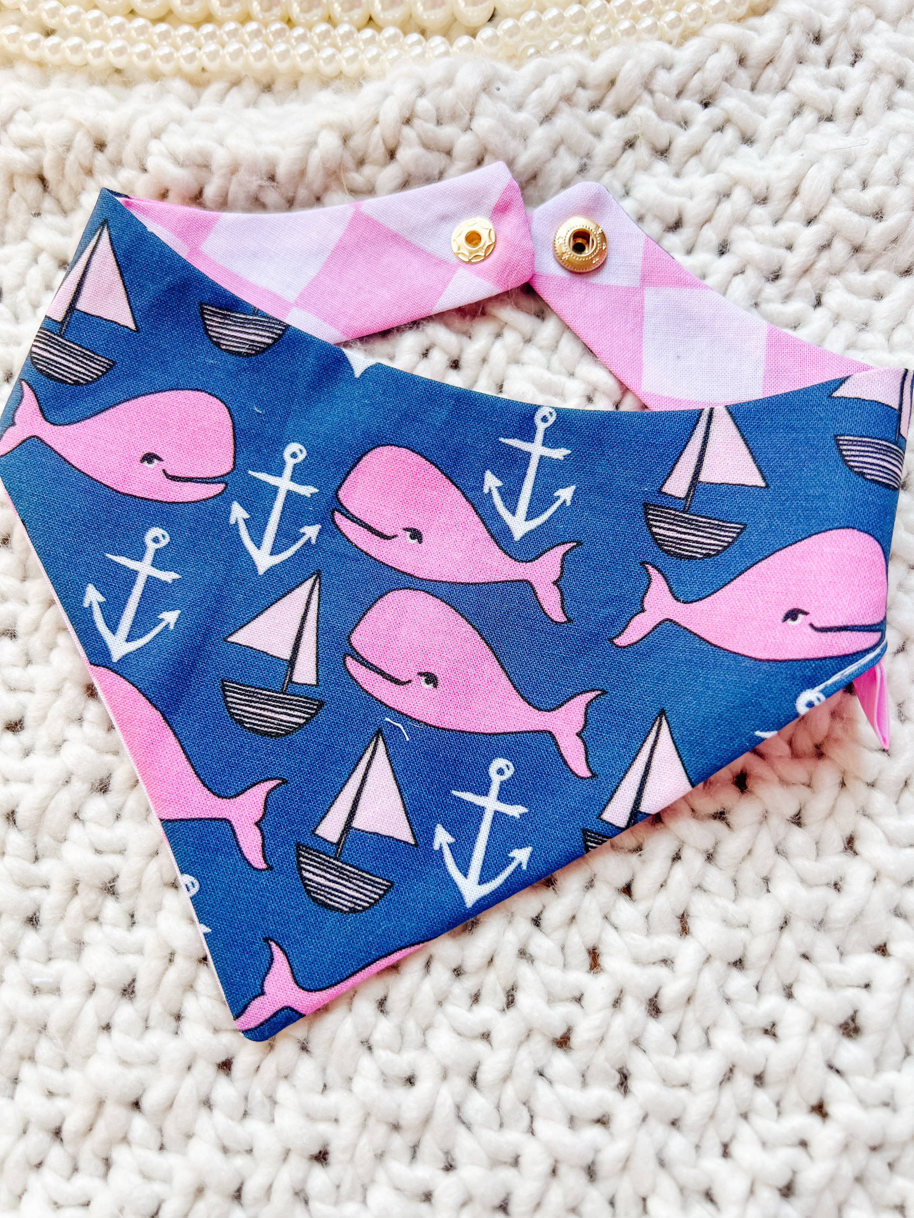 Summer Whale Snap-On Dog Reversible Bandana, Cotton