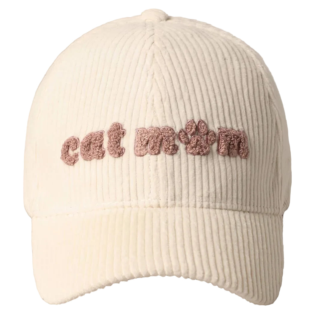 Cat Mom Chenille Patch Corduroy Baseball Cap