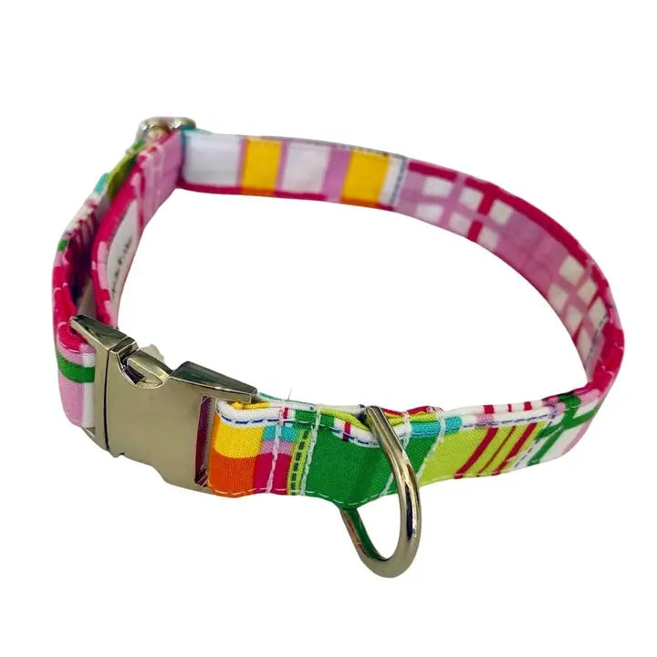 Pink Madras Collar and Leash Set
