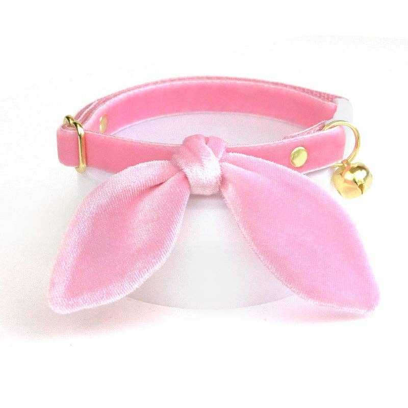 "Velvet - Ballet Pink" -  Cat Collar & Bunny Ear Bow Set