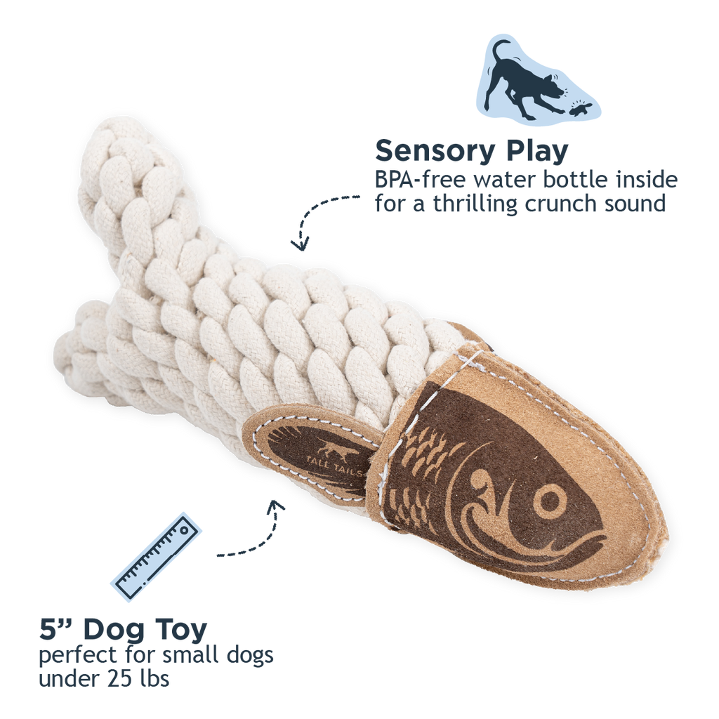 Natural Leather Crunch Fish Rope Dog Toy