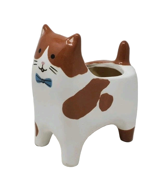 Brown and White Cat Vase