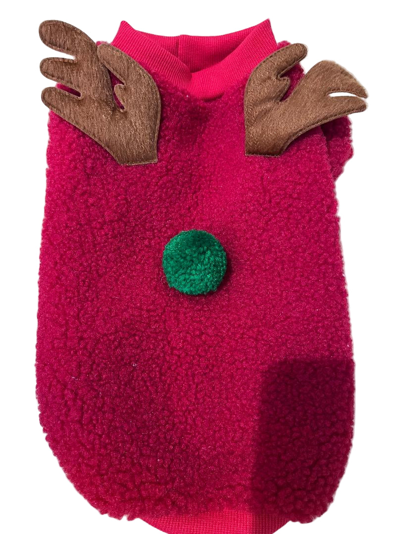 Red Fleece with Antlers/ green nose